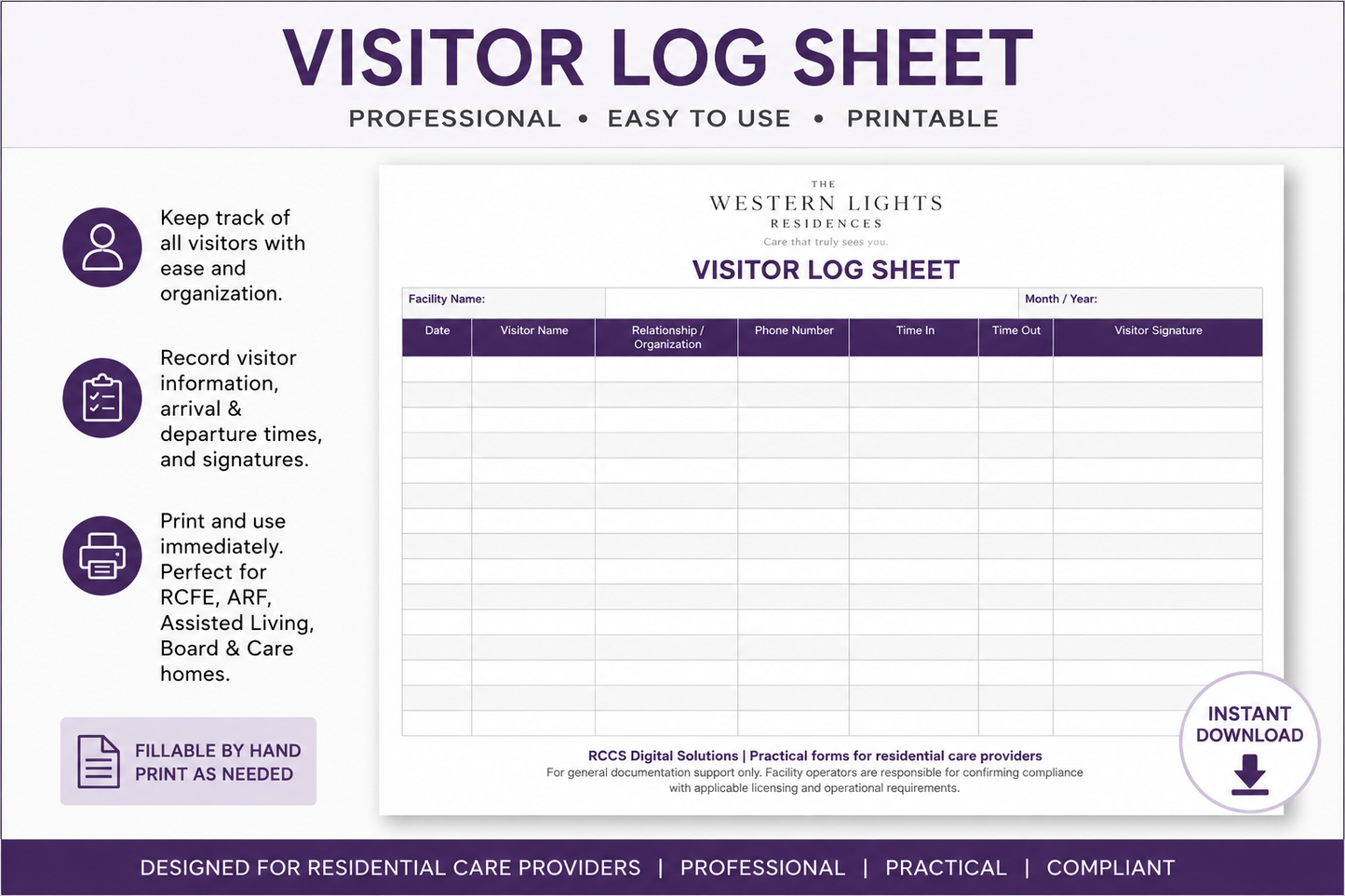 Visitor Log Sheet